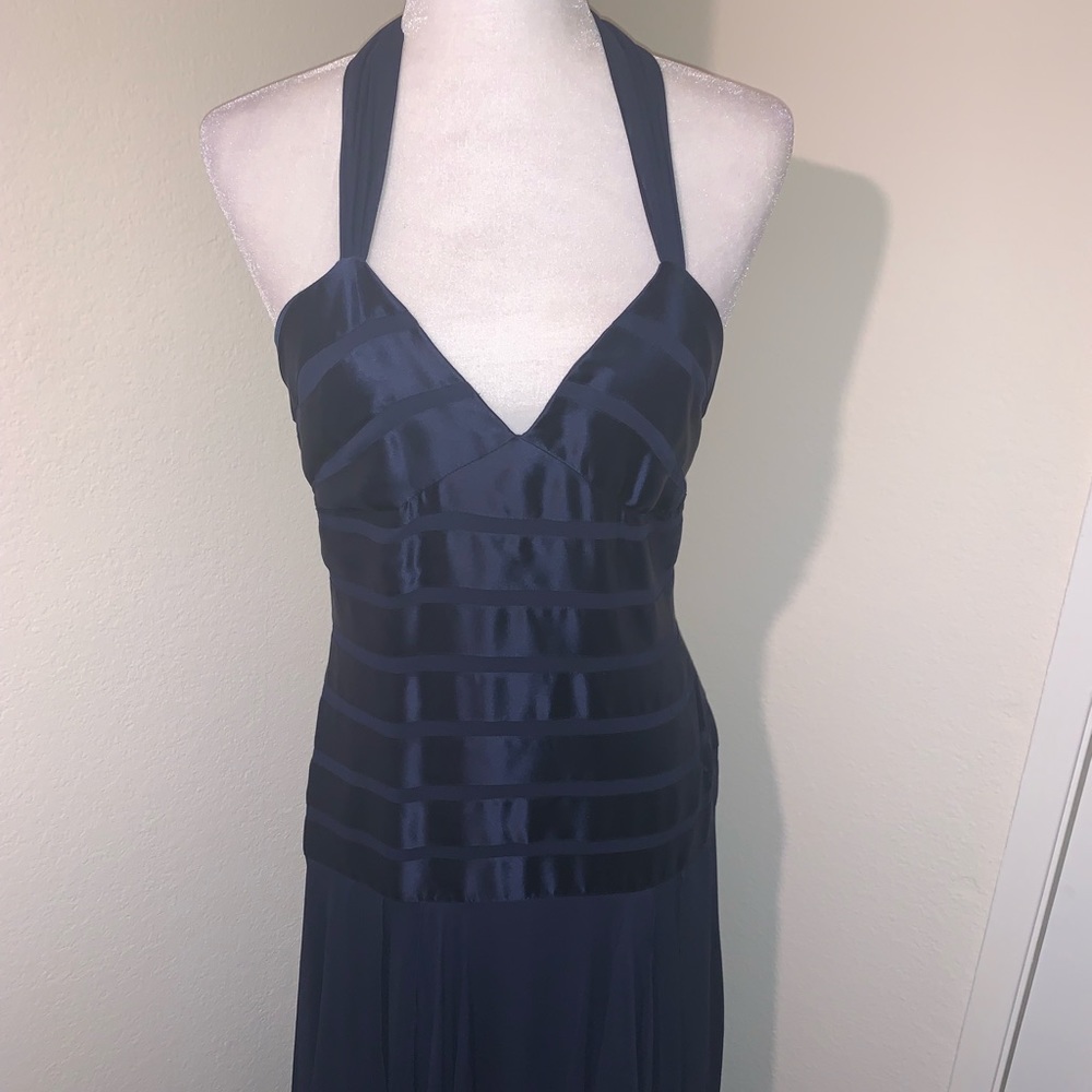 BCBG Max Azria Silk Navy Halter Gown